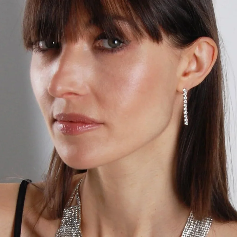 Diamond Drop Earrings Women Cubic Zirconia Silver Dangle Statement Jewelry - Picture 2 of 9